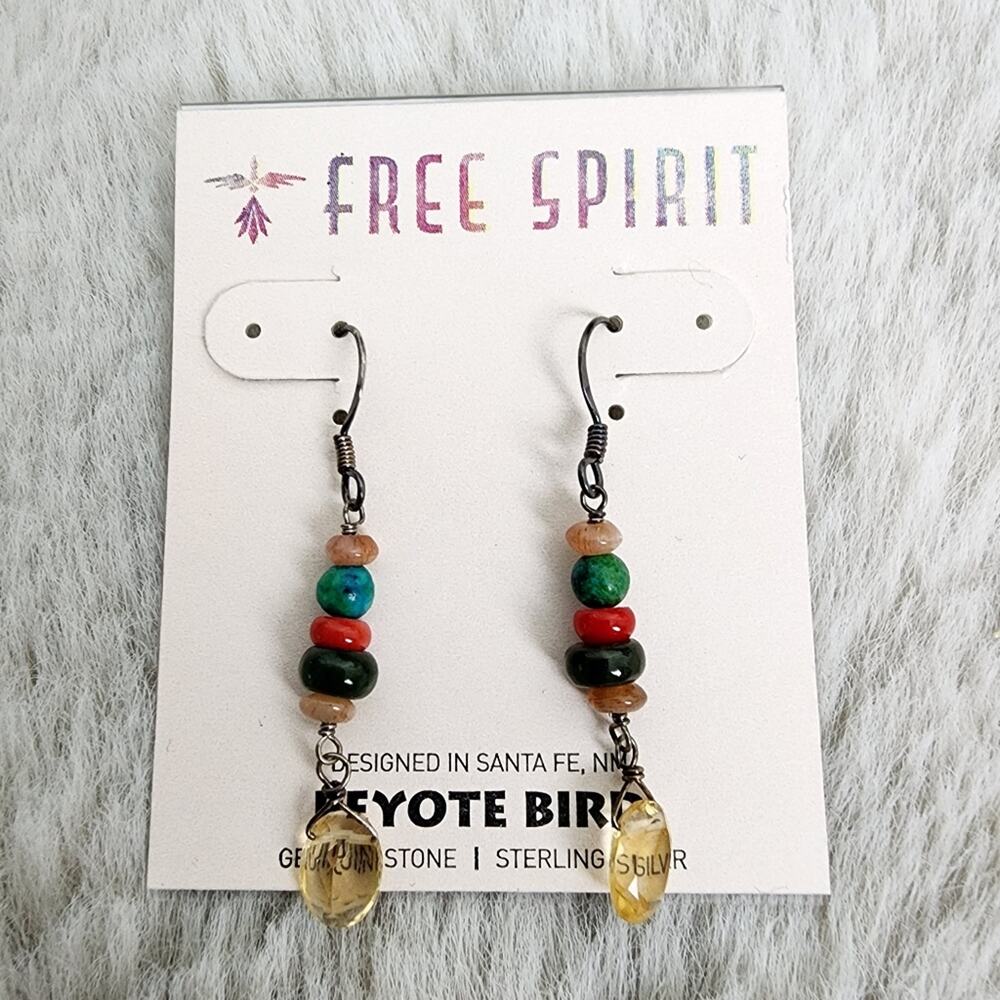 Peyote Bird Free Spirit Multicolor Gemstone Silver Hook Earrings NEW